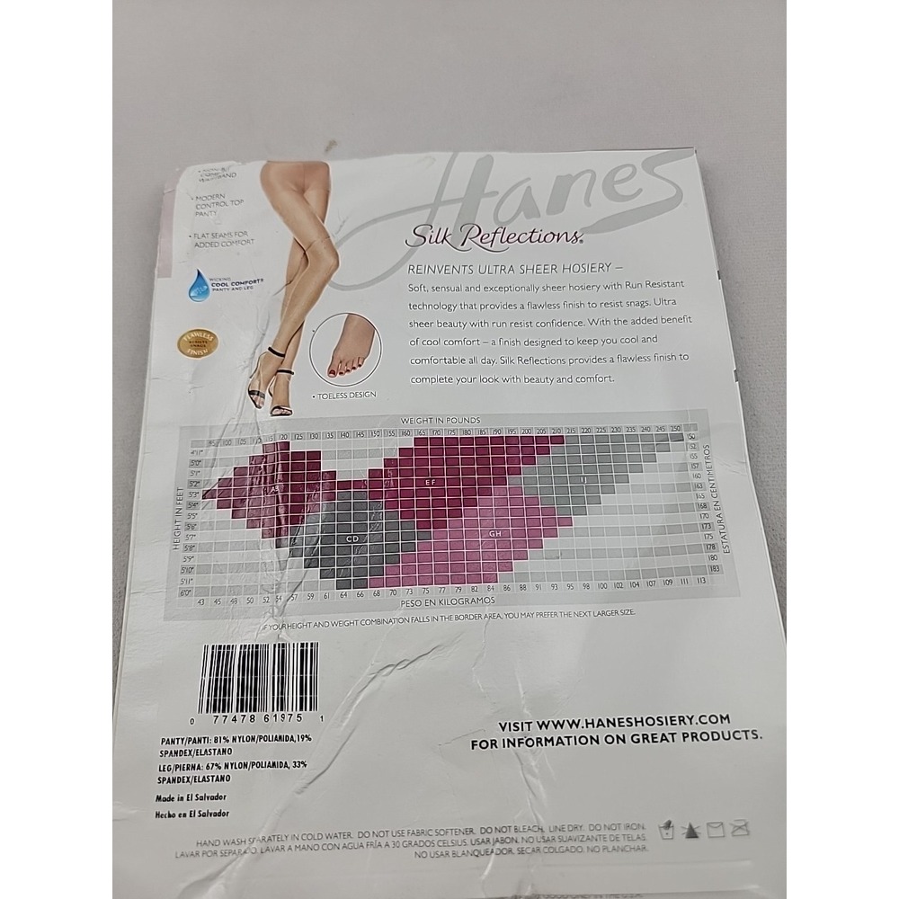 Hanes Silk Reflections Ultra Sheer TOELESS Control Top Pantyhose Size IJ Natural - Picture 4 of 4